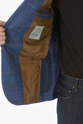 SARTORIA checked virgin wool and silk 2-button blazer