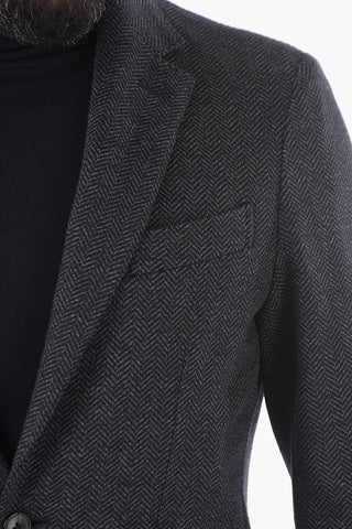 Half-Lined Herringbone Blazer with Side Vents