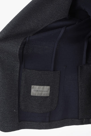 Half-Lined Herringbone Blazer with Side Vents
