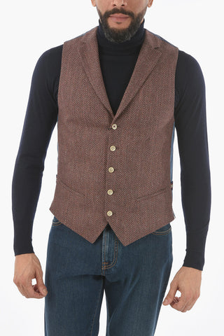 CC COLLECTION Lined Herringbone Vest with Notch Lapel