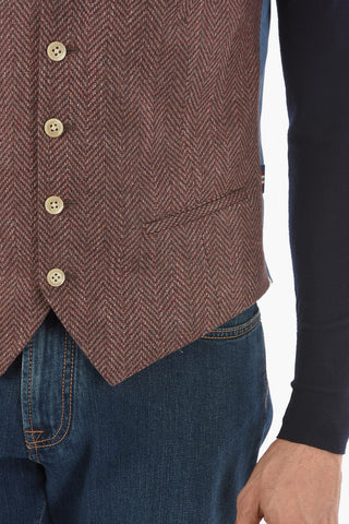 CC COLLECTION Lined Herringbone Vest with Notch Lapel
