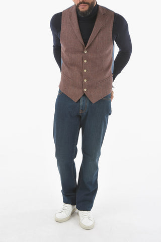 CC COLLECTION Lined Herringbone Vest with Notch Lapel
