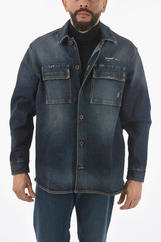 Ripped Denim INDIGO WHITE Blazer with Flap Pocket