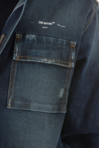 Ripped Denim INDIGO WHITE Blazer with Flap Pocket