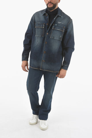 Ripped Denim INDIGO WHITE Blazer with Flap Pocket