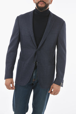 Lined Windowpane Check Blazer with Notch Lapel