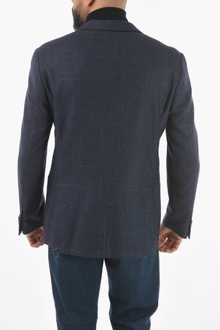 Lined Windowpane Check Blazer with Notch Lapel