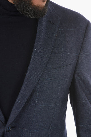 Lined Windowpane Check Blazer with Notch Lapel