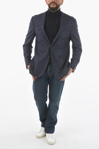 Lined Windowpane Check Blazer with Notch Lapel