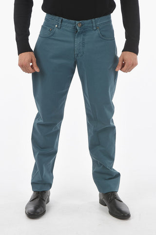 Pantaloni Cinque Tasche con Bottoni e Ricamo