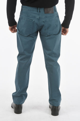 Pantaloni Cinque Tasche con Bottoni e Ricamo