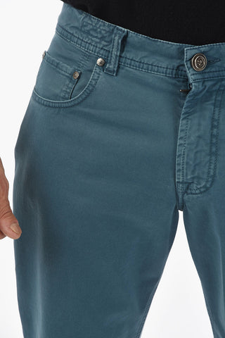 Pantaloni Cinque Tasche con Bottoni e Ricamo