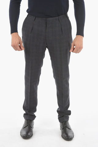 CC COLLECTION Lined Windowpane Check Trousers with Pinces