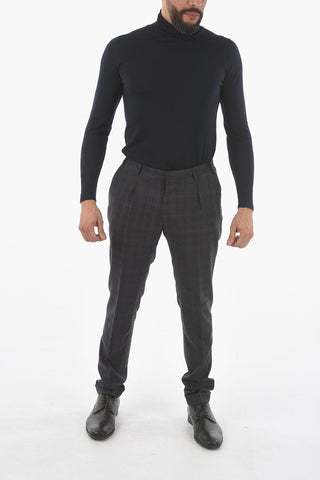 CC COLLECTION Lined Windowpane Check Trousers with Pinces