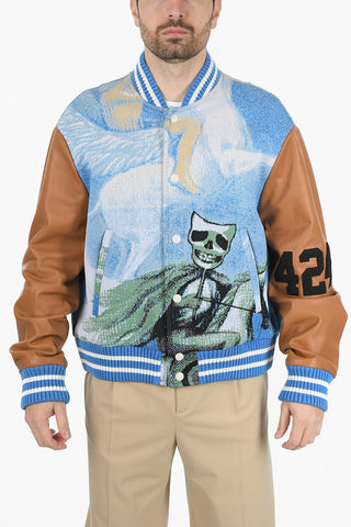 Embroidered Jacket with Leather Sleeves