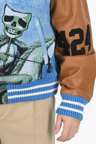 Embroidered Jacket with Leather Sleeves