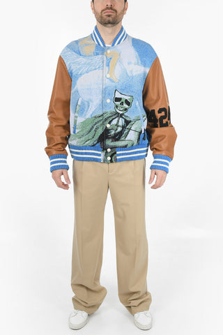 Embroidered Jacket with Leather Sleeves