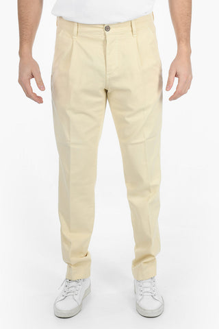 Stretch Cotton Single-Pleat Pants