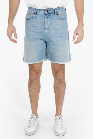 Shorts in Denim con Stampa a Contrasto