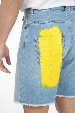 Shorts in Denim con Stampa a Contrasto