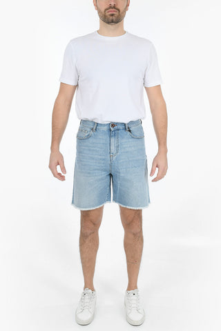 Shorts in Denim con Stampa a Contrasto