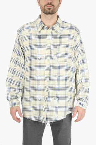 Cotton and Linen Embroidered Checked Shirt