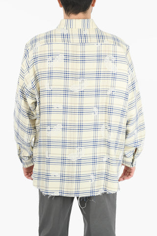 Cotton and Linen Embroidered Checked Shirt