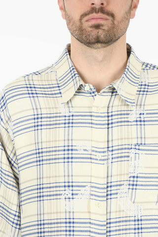 Cotton and Linen Embroidered Checked Shirt
