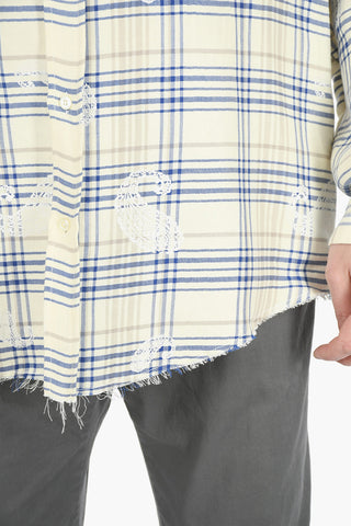 Cotton and Linen Embroidered Checked Shirt