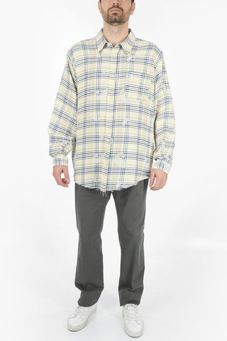 Cotton and Linen Embroidered Checked Shirt