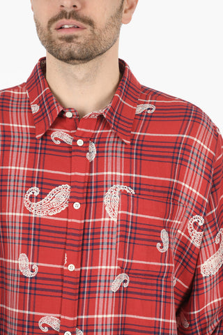 Checkered Linen-blend Shirt with Paisley Motif