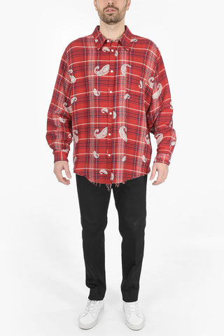 Checkered Linen-blend Shirt with Paisley Motif