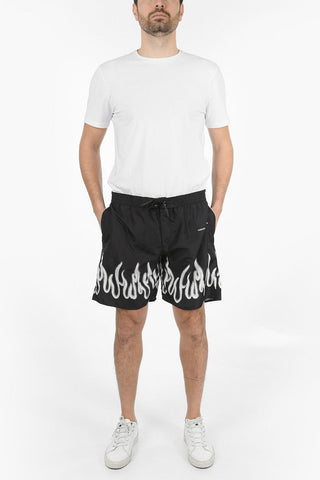 Shorts in Nylon con Stampa Fiamme