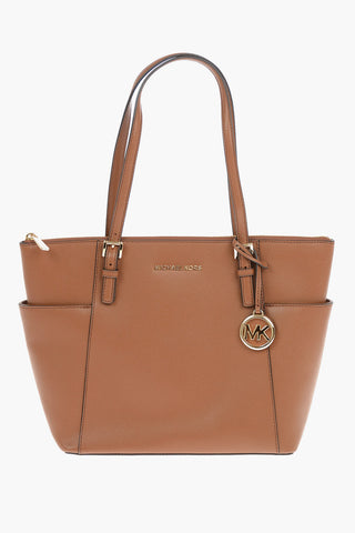 Grained-leather Tote Bag with Gold-tone Hardware
