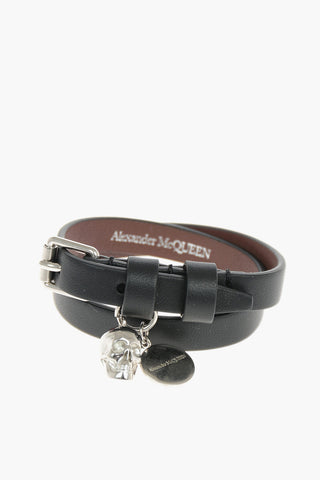 Double-Wrap Leather Bracelet with Skull Pendant