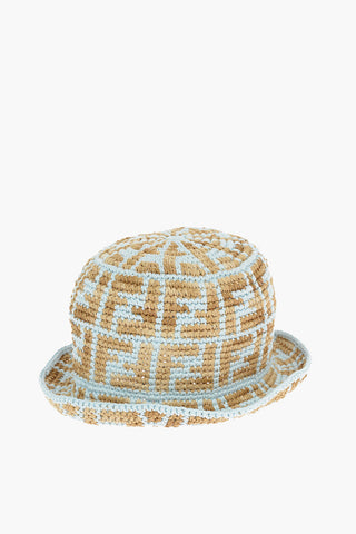 FF Pattern Woven Raffia Bucket Hat