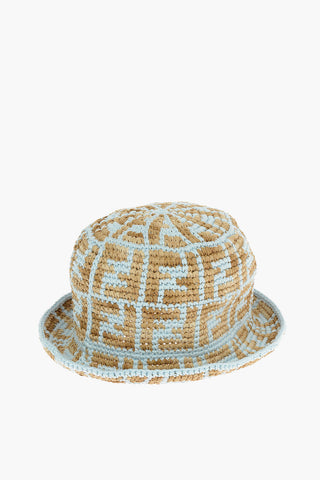 FF Pattern Woven Raffia Bucket Hat