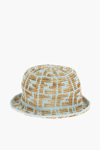 FF Pattern Woven Raffia Bucket Hat