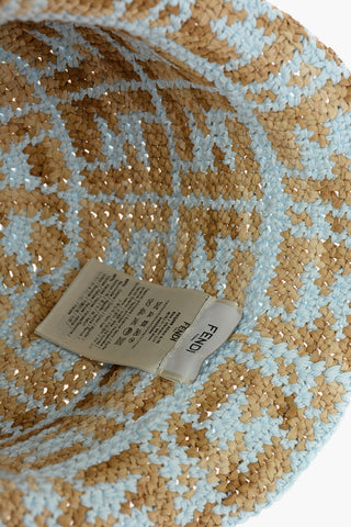 FF Pattern Woven Raffia Bucket Hat