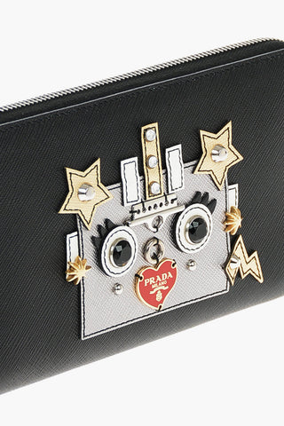 Saffiano Leather ROBOT Wallet with Metallic Decorations