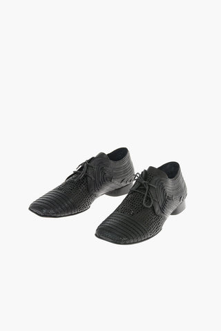 Lace-up Leather Derby Shoes With Square Toe