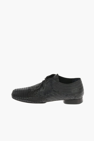 Lace-up Leather Derby Shoes With Square Toe