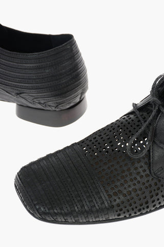 Lace-up Leather Derby Shoes With Square Toe