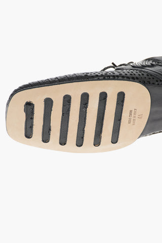 Lace-up Leather Derby Shoes With Square Toe