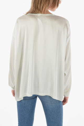 Blusa in Seta a Girocollo e Tinta Unita