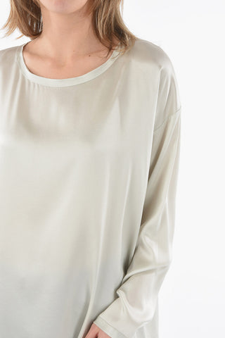 Blusa in Seta a Girocollo e Tinta Unita