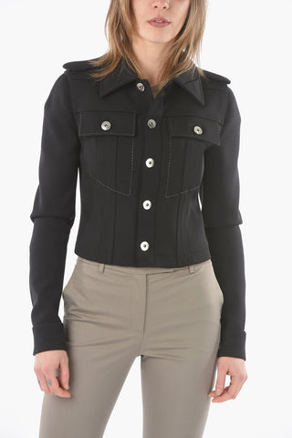 Wool Blend Overshirt With pockets And Visible Stitching