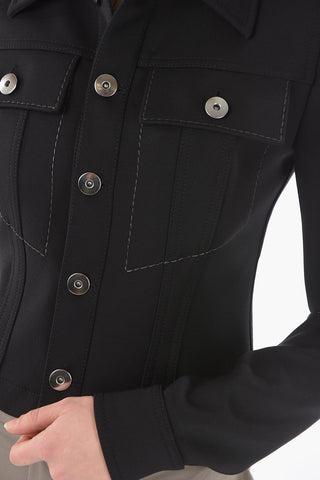 Wool Blend Overshirt With pockets And Visible Stitching