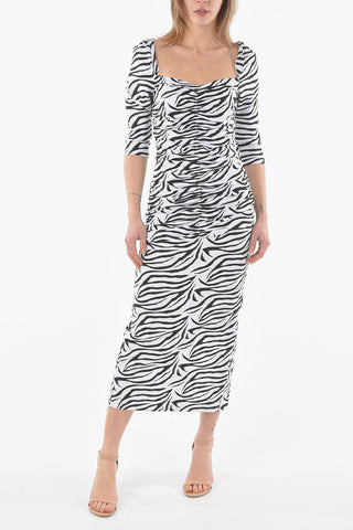 Animal Patterned FREYA Sheath Dress with Ruffled Design and Square Neck