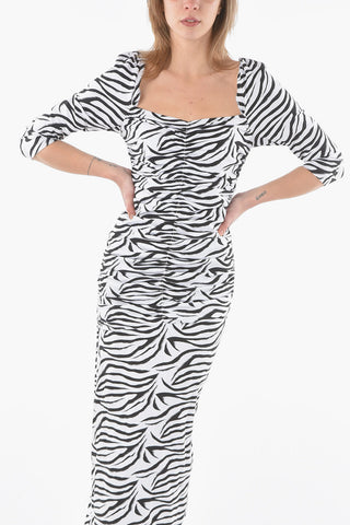 Animal Patterned FREYA Sheath Dress with Ruffled Design and Square Neck
